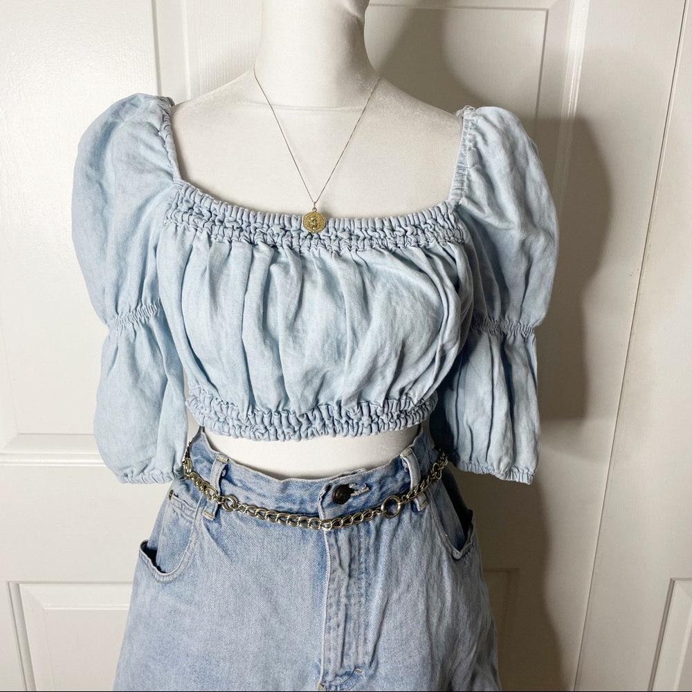 Zara Denim Crop Open back top (M) - Picture 3 of 10